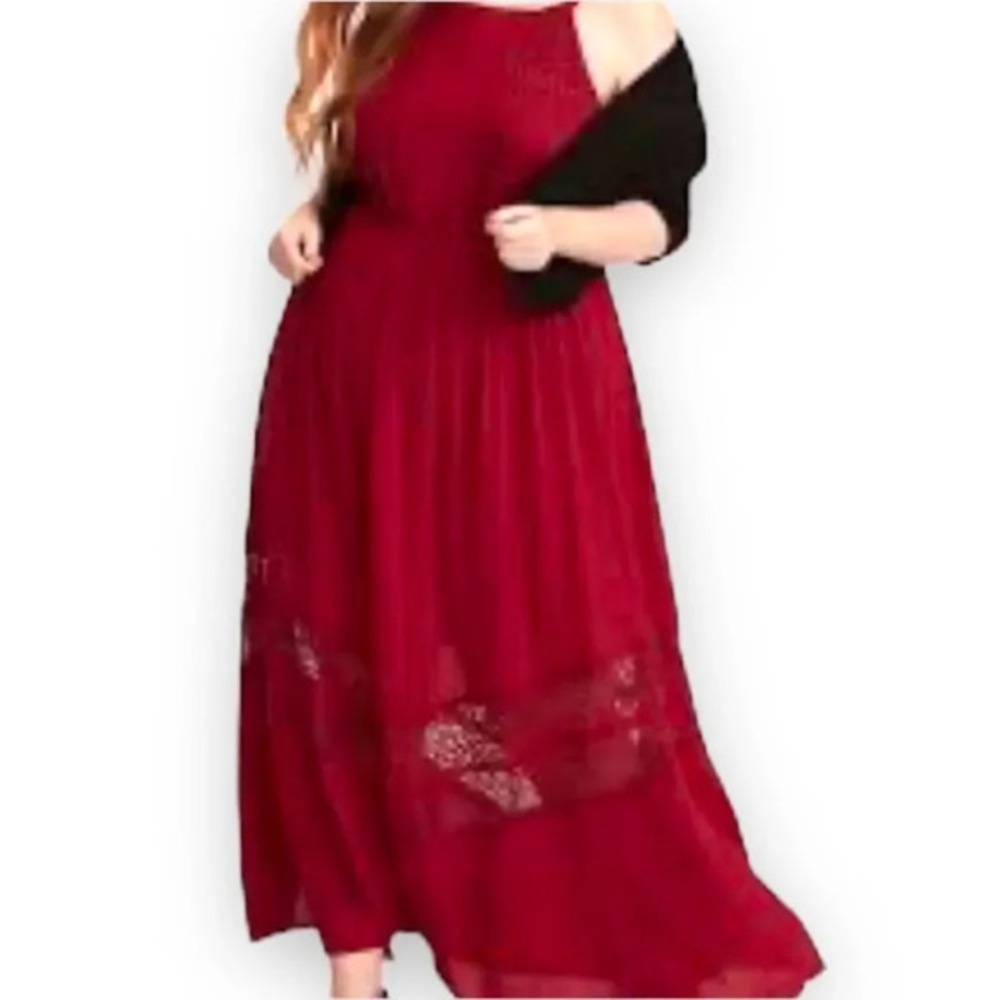 Torrid Dark Magenta Pink Dress Size 00 M Crinkle Gauze Maxi Crochet Work Summer‎